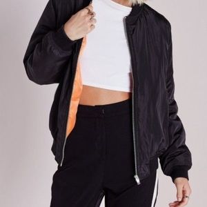 Black bomber aviator jacket orange lining